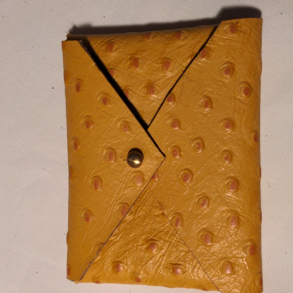 Handmade Genuine Leather Envelope Pouch Golden Yellow Ostrich - Picture 3 of 9